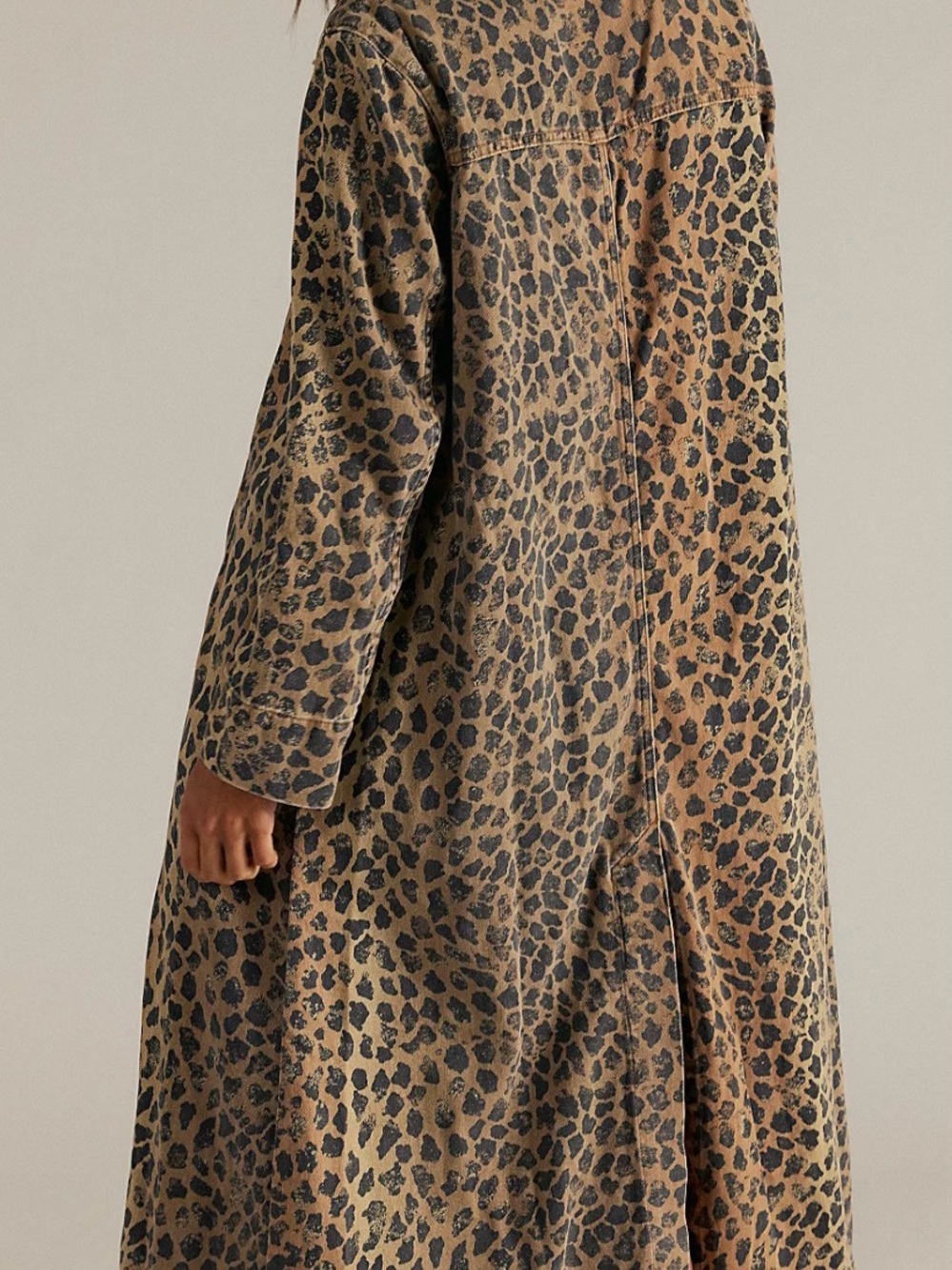 Free People Monique animal leopard print denim duster long cotton coat XS - Picture 3 of 5